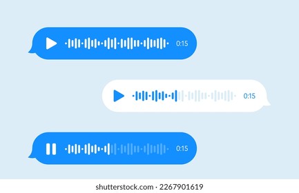 Burbuja de mensajes de voz, chat de audio o interfaz de mensajería, interfaz de usuario vectorial UX. Burbujas de mensajes de voz, registros de reproducción de registros de audio de chat para mensajes de teléfono móvil