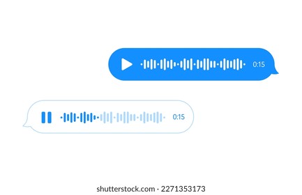 Burbuja de mensajes de voz, interfaz UX de interfaz de usuario de chat de audio, registro de voz de mensajero vectorial. Grabación de audio de mensajes de voz o burbujas de chat de mensajería para teléfono móvil