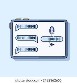 Voice message bubble icon concept with sound waves and microphone. Voicemail correspondence. Voice notes. Audio chat element. Social media design. Modern flat style vector illustration.