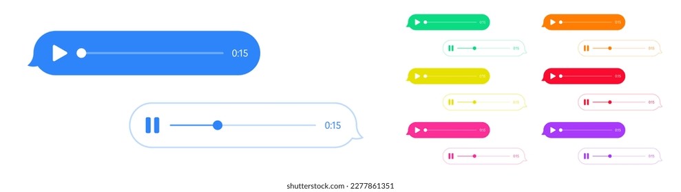 Voice message bubbles, audio chat or messenger records interface, vector UI UX. Color voice message bubbles, chat audio record play or payback of mobile phone messenger