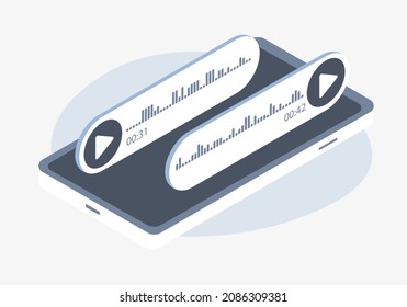 Voice message bubbles isometric vector icon concept. Voice chat messaging correspondence, event notification audio message.