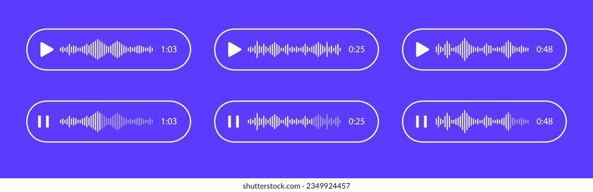 Voice message bubbles. Voice notes. Message bubble for social media. Audio message. Record voice message for phone correspondence. Vector illustration.