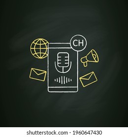 Voice message chalk icon. Voice message recording. Microphone. Speaking. Communication concept. Isolated vector illustration on chalkboard