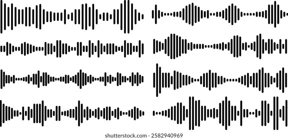 Voice message equalizer set. Audio voice line with dotted lines.