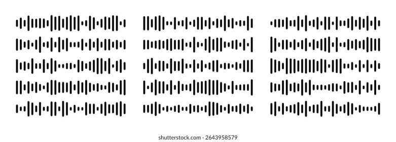 Voice message equalizer vector set. Audio sound wave bar for podcast. Graphic design element for mobile app interface.