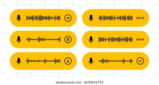 Vetor equalizador de mensagem de voz definido com ondas de som e ícone de microfone. Design de interface do usuário e UX para aplicativo messenger.