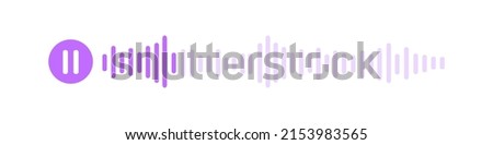 Voice message icon. Audio chat with pause sign and speech sound wave isolated on white background. Mobile messenger app, online radio, podcast interface element. Vector graphic illustration