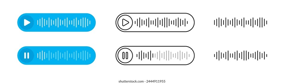 Icono de mensaje de voz. Burbujas de mensajes de voz. Iconos de onda de sonido. App de mensajería móvil, radio en línea, elemento de interfaz de podcast.