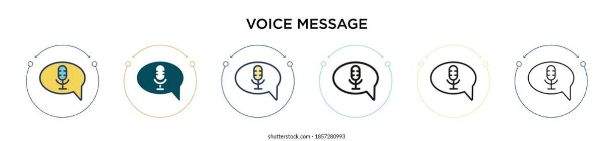 Voice message icon in filled, thin line, outline and stroke style. Vector illustration of two colored and black voice message vector icons designs can be used for mobile, ui, web