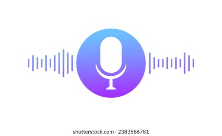 Voice message icon. Flat, purple, microphone button, wave voice message. Vector icon