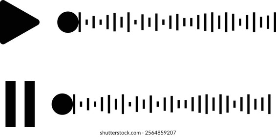 Voice message icon set. Audio chat with pause sign and speech sound wave isolated on transparent background. Mobile messenger app, online radio, podcast interface element. Vector graphic sign