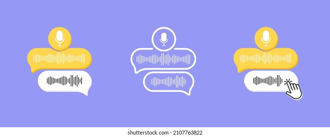 Voice Message Icon Set. Sound Wave. Social Media Concept. Vector Line Icon For Business And Advertising.