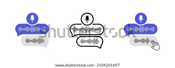Voice\
message icon set. Soundwave. Conversation. Social media concept.\
Vector line icon for Business and\
Advertising.