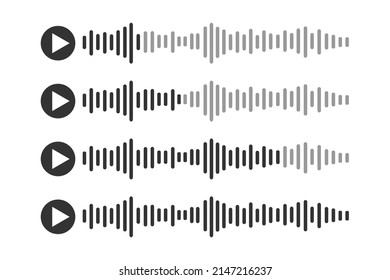 Voice message icons set. Audio chat pictograms with speech sound waves. Messenger, online radio, podcast mobile application interface elements. Vector graphic illustration