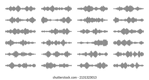 Voice message, mail. Social media chat conversation. Messaging app, music player, audio or video editor interface element. Voice assistant, recorder. Sound wave pattern. Vector illustration