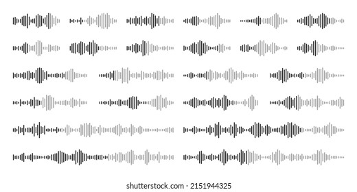 Mensaje de voz, correo. Conversación en redes sociales. Aplicación de mensajería, reproductor de música, elemento de interfaz de editor de audio o vídeo. Asistente de voz, grabadora. Patrón de ondas sonoras. Ilustración del vector