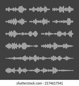 Voice message, mail. Social media chat conversation. Messaging app, music player, audio or video editor interface element. Voice assistant recorder. Sound wave pattern. Dark mode. Vector illustration