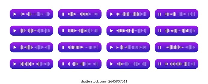 Mensagem de voz, áudio de música, ícones de podcast. Padrão de forma de onda para player de música, podcasts, mensagem de voz móvel, streaming