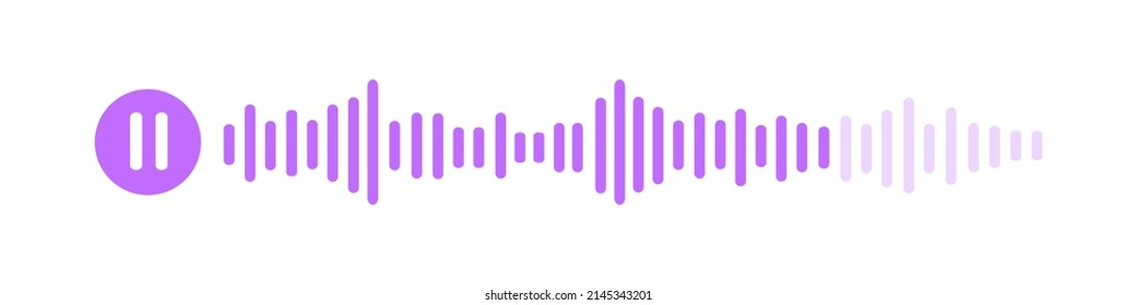 Voice message with pause icon and speech sound wave. Audio chat element isolated on white background. Messenger mobile app, podcast, streaming, online radio interface. Vector graphic illustration