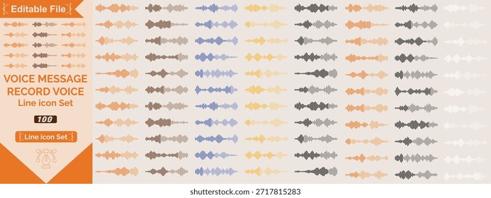 Mensaje de voz. Grabar reproductores de mensajes de notas de voz con formas de onda, controles de reproducción e iconos de audio de duración. Diseño de interfaz de usuario de teléfono celular, App de chat de teléfono inteligente, interfaces de podcast Elementos