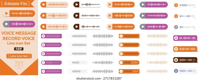 Voice message. Record voice note messages players with waveforms, playback controls and durations audio icons. Cell phone UI design, smartphone chat app, podcast interfaces elements