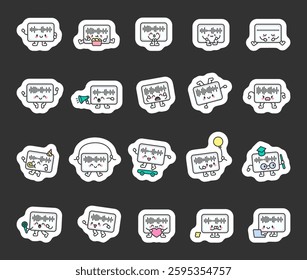 Voice message set characters smiling, sitting, eating popcorn, jumping, party hat, skateboard, balloon, graduation cap, laptop, adorable resting, singing, jump rope, fun and friendly, pretty