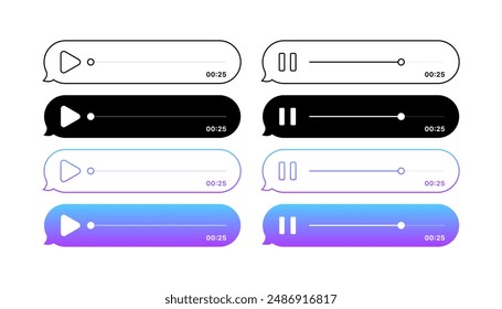 Voice message set icons. Linear, Silhouette and Flat style. Vector icons.