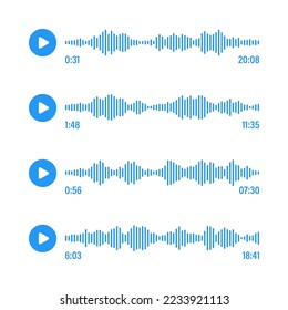 Voice message, social media chat conversation. Messaging app, music player, audio or video editor interface element. Voice assistant, recorder. Sound wave pattern. Vector illustration