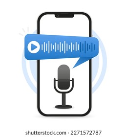 Voice message sound on a smartphone. Voice message record phone conversation digital screen ui. Chat notification template. Audio waves recording on cell phone. Vector illustration