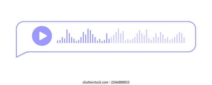 Voice message in speech bubble frame. Chat element with play icon and sound wave isolated on white background. Mobile messenger, online radio, podcast mobile app interface. Vector illustration