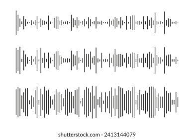 Voice message template. Equalizer symbols. Audio chat speech sound wave icons set. Elements for mobile messenger, podcast online radio interface, music player or app. Waveform patterns.