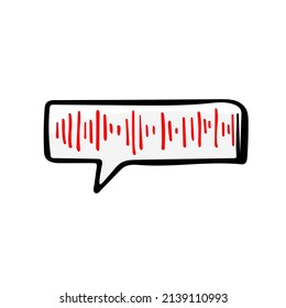 Voice Message Track Sketch Vector Illustration. Sound Bar Wave Hand Drawn Icon. Chat Box With Speaking Soundwave Symbol.