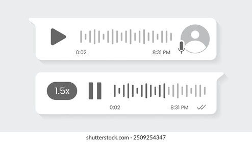 Voice Message UI Design with Play and Stop icon preview Design de IU de mensagem de áudio, design de IU de bate-papo de mensagem de voz