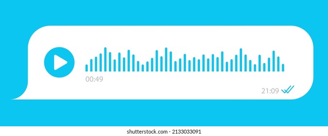 Voice message ui interface bubble on blue background for chat phone. Vector 10 eps