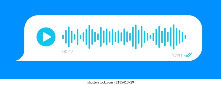 Voice message ui interface bubble on blue background for chat phone. Vector 10 eps
