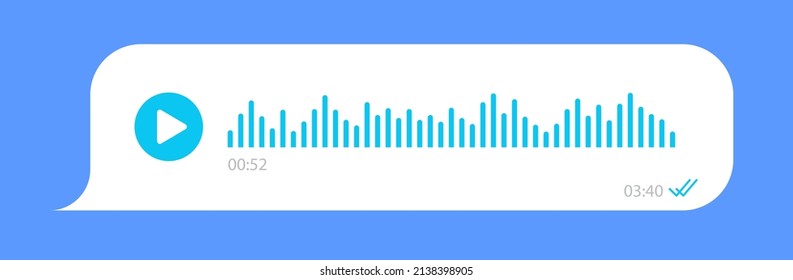 Voice message ui interface bubble on blue background for chat phone. Vector 10 eps