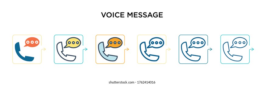 Voice message vector icon in 6 different modern styles. Black, two colored voice message icons designed in filled, outline, line and stroke style. Vector illustration can be used for web, mobile, ui