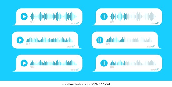 Voice message vector set ui interface on blue background for chat phone. 10 eps