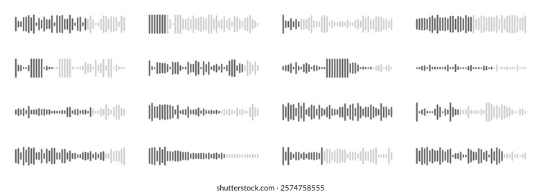 Voice message wave, podcast audio, recording audio chat. Audio memo or player sound wave