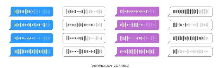 Voice message wave, podcast audio recording or voice chat vector icon. Audio player sound wave or message record play UI