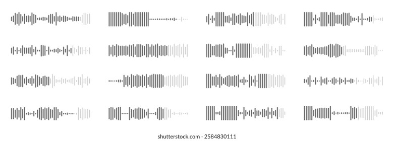 Voice message wave, podcast audio, recording audio chat. Audio memo or player sound wave