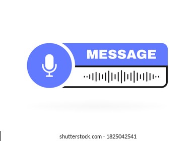 Voice messages bubble geometric badge with sound wave and microphone. Voice messaging correspondence. Modern flat style vector illustration.