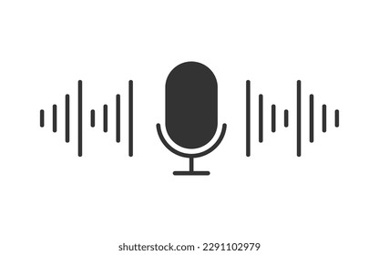 Icono de burbuja de mensajes de voz con onda de sonido y micrófono. Correspondencia de mensajería de voz. Ilustración vectorial moderna de estilo plano.