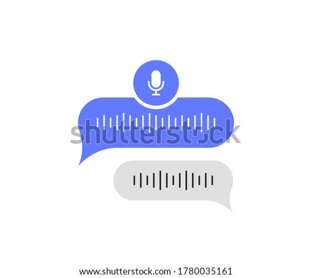 Voice messages bubble icon with sound wave and microphone. Voice messaging correspondence. Modern flat style vector illustration.