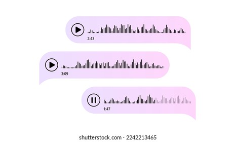 Voice messages. Bubbles with audio record. Chat messenger Ui concept. Speech bubbles. Interface for sound call and speech records. 