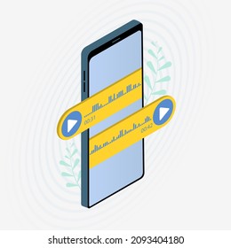 Voice Messages Concept. Chat Speech Bubbles With Smartphone. Voice Chat Messaging Correspondence, Event Notification. Modern Isometric Voicemail Vector Illustration