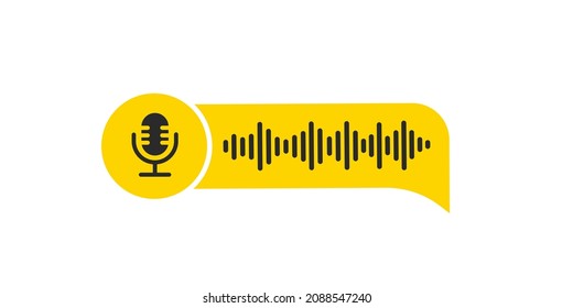 Icono de burbuja geométrica de mensajes de voz con emblema de micrófono. Correspondencia de mensajería de voz. Ilustración vectorial moderna de estilo plano.