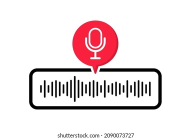 Voice messages icon. Voice recognition with microphone and sound wave. Voice assistant. Voice chat logo. Audio message, event notification. Audio record concept. Vector illustration.