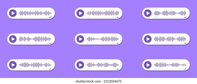 Voice messages icon set. Voice assistant. Voice chat logo. Audio message, event notification. Message bubble for social media. Audio record concept. Vector illustration.