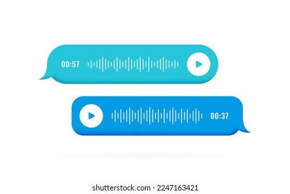 Icono de mensajes de voz con sonido para medios sociales. Correspondencia de voz en medios sociales. Burbujas de plantillas de Sms para componer diálogos de voz. Ilustración vectorial.